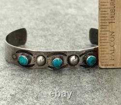 Old Vintage Native American Navajo Turquoise STAMPED Sterling Bracelet 6.5 in