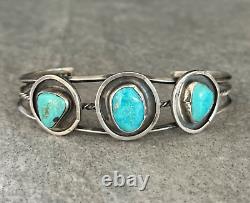 Old Vintage Native American Navajo Turquoise Shadowbox Sterling LARGE Bracelet