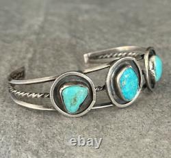 Old Vintage Native American Navajo Turquoise Shadowbox Sterling LARGE Bracelet
