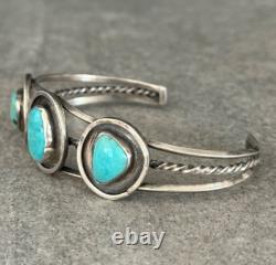 Old Vintage Native American Navajo Turquoise Shadowbox Sterling LARGE Bracelet