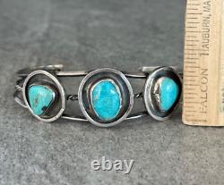 Old Vintage Native American Navajo Turquoise Shadowbox Sterling LARGE Bracelet