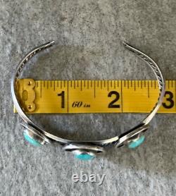 Old Vintage Native American Navajo Turquoise Shadowbox Sterling LARGE Bracelet