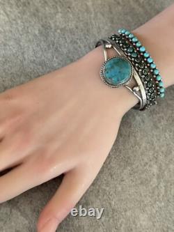 Old Vintage Native American Navajo Turquoise Sterling Bracelet