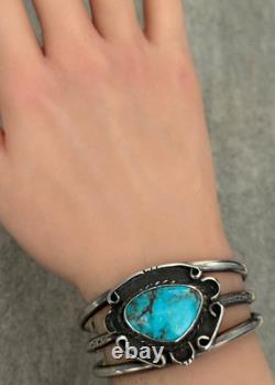Old Vintage Native American Navajo Turquoise Sterling Bracelet 6.5 in 43+g