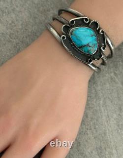Old Vintage Native American Navajo Turquoise Sterling Bracelet 6.5 in 43+g