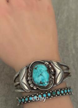 Old Vintage Native American Navajo Turquoise Sterling Bracelet 6.75 in 44g