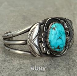 Old Vintage Native American Navajo Turquoise Sterling Bracelet 6.75 in 44g