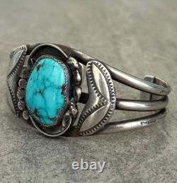 Old Vintage Native American Navajo Turquoise Sterling Bracelet 6.75 in 44g