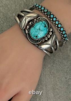 Old Vintage Native American Navajo Turquoise Sterling Bracelet 6.75 in 44g