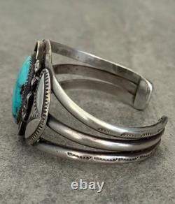 Old Vintage Native American Navajo Turquoise Sterling Bracelet 6.75 in 44g