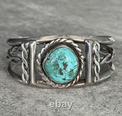 Old Vintage Native American Navajo Turquoise Sterling silver Rope Bracelet 42+g