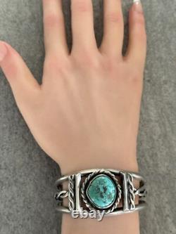 Old Vintage Native American Navajo Turquoise Sterling silver Rope Bracelet 42+g
