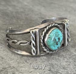 Old Vintage Native American Navajo Turquoise Sterling silver Rope Bracelet 42+g