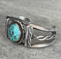 Old Vintage Native American Navajo Turquoise Sterling silver Rope Bracelet 42+g