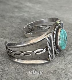 Old Vintage Native American Navajo Turquoise Sterling silver Rope Bracelet 42+g