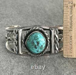 Old Vintage Native American Navajo Turquoise Sterling silver Rope Bracelet 42+g