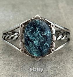Old Vintage Native American Navajo Turquoise Twisted silver Rope Bracelet 6.5in