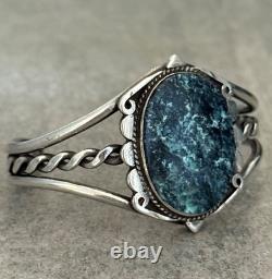 Old Vintage Native American Navajo Turquoise Twisted silver Rope Bracelet 6.5in