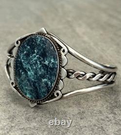 Old Vintage Native American Navajo Turquoise Twisted silver Rope Bracelet 6.5in