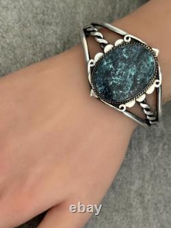 Old Vintage Native American Navajo Turquoise Twisted silver Rope Bracelet 6.5in
