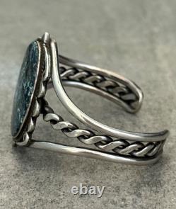 Old Vintage Native American Navajo Turquoise Twisted silver Rope Bracelet 6.5in