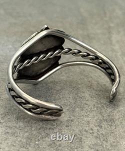 Old Vintage Native American Navajo Turquoise Twisted silver Rope Bracelet 6.5in