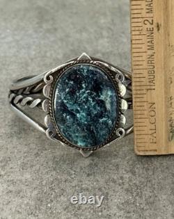 Old Vintage Native American Navajo Turquoise Twisted silver Rope Bracelet 6.5in
