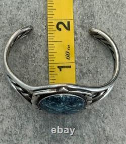Old Vintage Native American Navajo Turquoise Twisted silver Rope Bracelet 6.5in