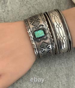 Old Vintage Native American Navajo Turquoise WIDE Silver Bracelet 6.5 In