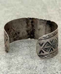 Old Vintage Native American Navajo Turquoise WIDE Silver Bracelet 6.5 In