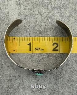 Old Vintage Native American Navajo Turquoise WIDE Silver Bracelet 6.5 In