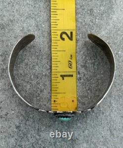 Old Vintage Native American Navajo Turquoise WIDE Silver Bracelet 6.5 In