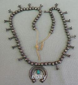 Old Vintage Native American Silver Turquoise Squash Blossom Necklace
