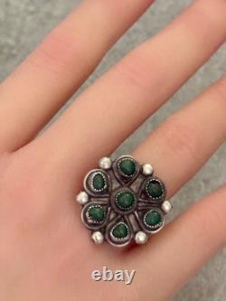 Old Vintage Native American ZUNI Green Turquoise Flower Cluster Ring Size 8