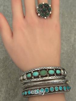 Old Vintage Native American ZUNI Green Turquoise Flower Cluster Ring Size 8