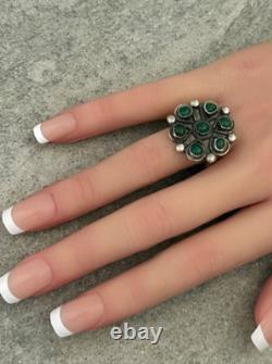 Old Vintage Native American ZUNI Green Turquoise Flower Cluster Ring Size 8