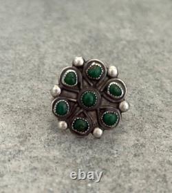 Old Vintage Native American ZUNI Green Turquoise Flower Cluster Ring Size 8