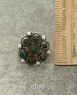 Old Vintage Native American ZUNI Green Turquoise Flower Cluster Ring Size 8