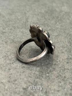 Old Vintage Native American ZUNI Green Turquoise Flower Cluster Ring Size 8