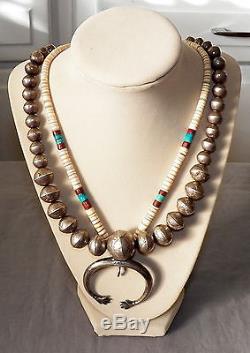 Old Vintage Navajo Silver Pearls Hand Stamped with Wonderful Patina