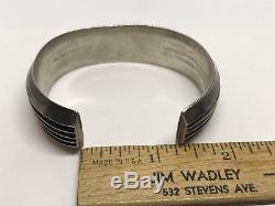 Old Vintage Sterling Silver Native American Ribbed Cuff Bracelet (49.2g)