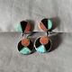 Old Vintage Zuni Silver Inlay Turquoise Coral Jet Drop Dangle Earrings