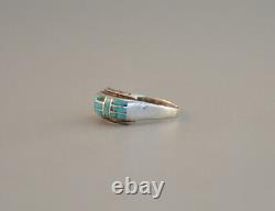 Old Vtg Zuni Indian Silver Ring Beautifully Inlaid Turquoise Size 8