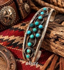 Omg? Vtg Zuni Navajo Snake Eye Turquoise Green Blue Sterling Cuff Native Americ