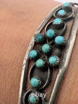 Omg? Vtg Zuni Navajo Snake Eye Turquoise Green Blue Sterling Cuff Native Americ