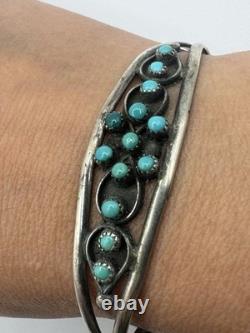 Omg? Vtg Zuni Navajo Snake Eye Turquoise Green Blue Sterling Cuff Native Americ