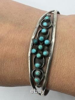 Omg? Vtg Zuni Navajo Snake Eye Turquoise Green Blue Sterling Cuff Native Americ