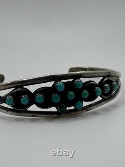 Omg? Vtg Zuni Navajo Snake Eye Turquoise Green Blue Sterling Cuff Native Americ