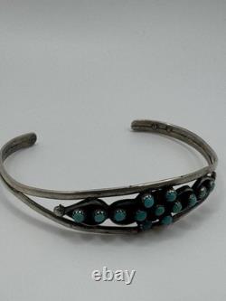 Omg? Vtg Zuni Navajo Snake Eye Turquoise Green Blue Sterling Cuff Native Americ
