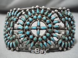One Best Early Vintage Zuni Native American Turquoise Sterling Silver Bracelet